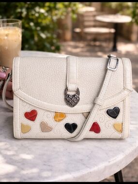 Brighton Cream Crossbody Wallet with Multicolor Heart Accents